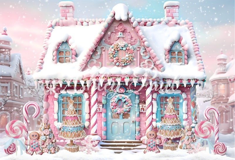 Kate Noël Rose Maison de pain d'épice Bonbons Toile de fond conçu par Ashley Paul - Kate Backdrop FR