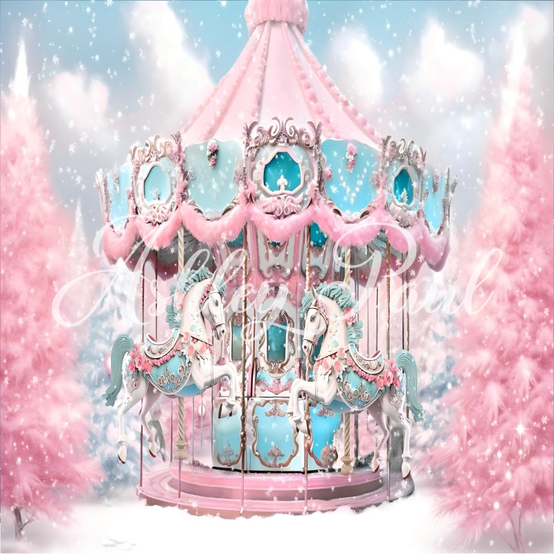 Kate Noël Blanc et Rose Manège Hiver Toile de fond conçu par Ashley Paul - Kate Backdrop FR