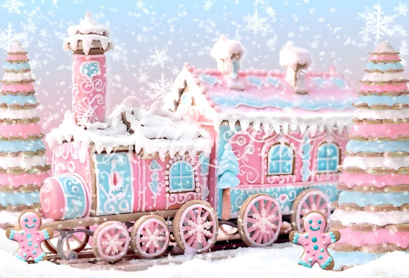 Kate Noël Rose Bonbons Train Hiver Toile de fond conçu par Ashley Paul - Kate Backdrop FR