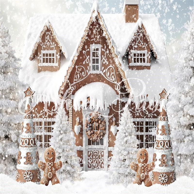 Kate Noël Hiver Maison de pain d'épice Toile de fond conçu par Ashley Paul - Kate Backdrop FR