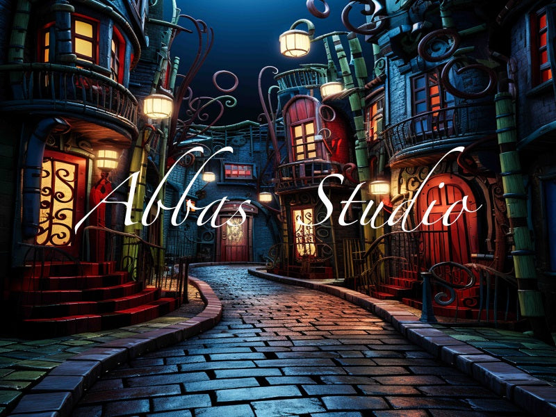 Kate Halloween Ville Nuit Toile de fond conçue par Abbas Studio - Kate Backdrop FR