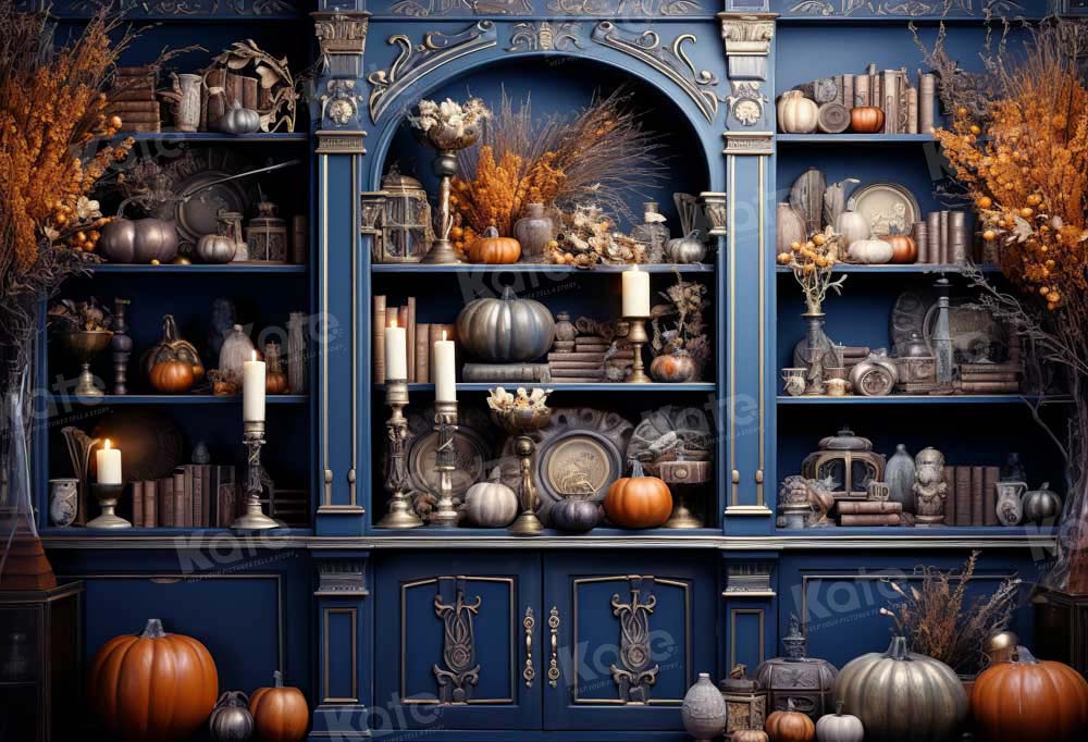 Kate Automne Cuisine Bleu Citrouilles Toile de fond conçu par Emetselch - Kate Backdrop FR