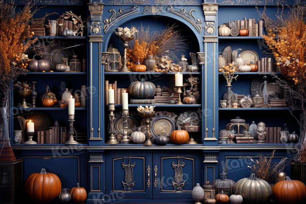 Kate Automne Cuisine Bleu Citrouilles Toile de fond conçu par Emetselch - Kate Backdrop FR