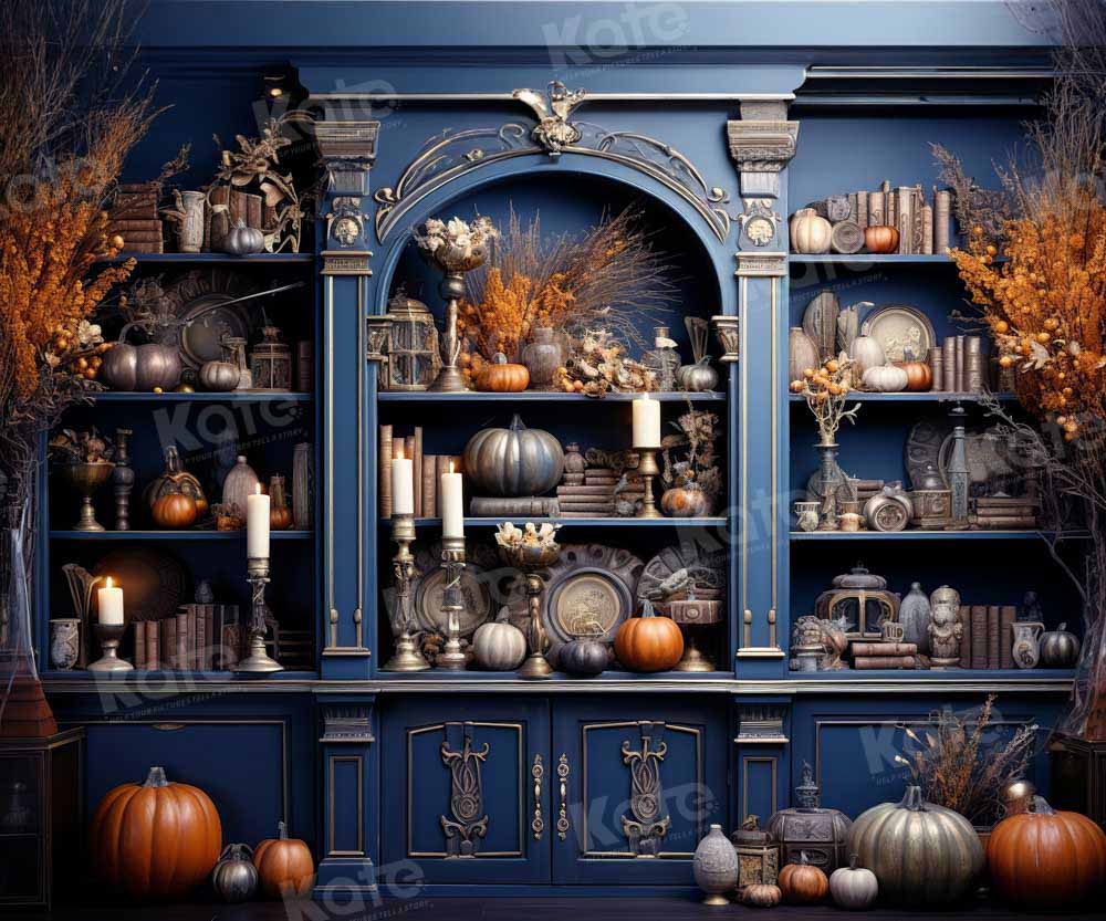 Kate Automne Cuisine Bleu Citrouilles Toile de fond conçu par Emetselch - Kate Backdrop FR