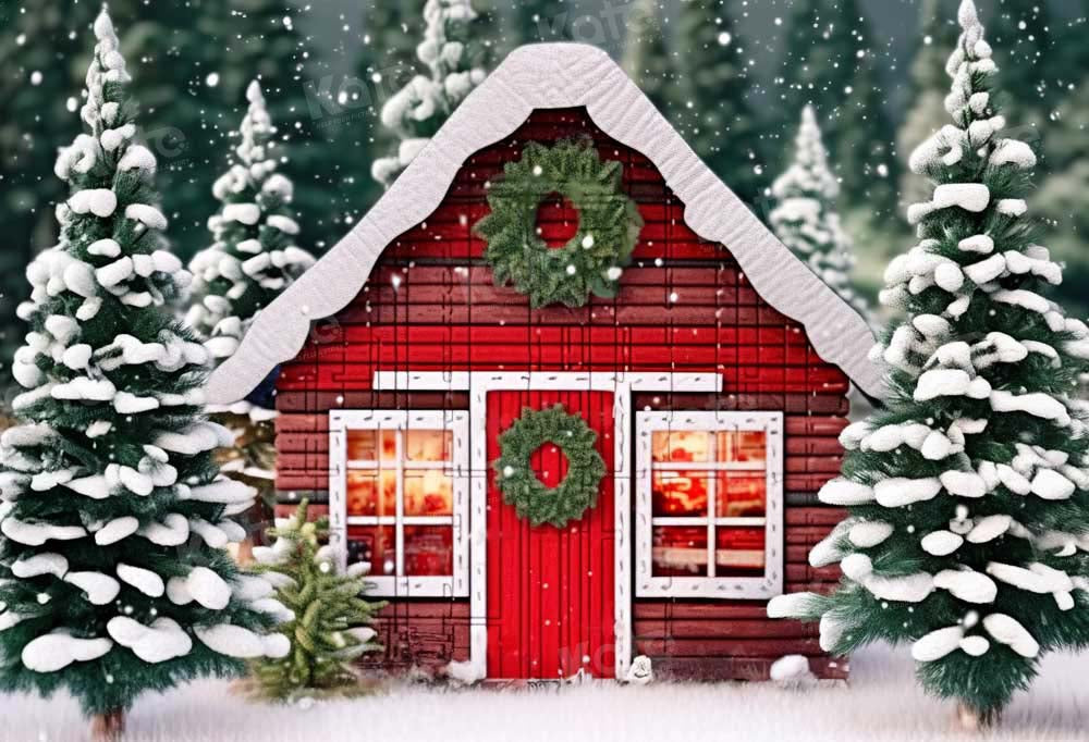 Kate Hiver Noël Neige Maison Rouge Toile de fond conçu par Emetselch - Kate Backdrop FR