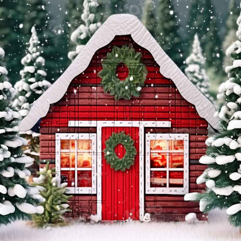 Kate Hiver Noël Neige Maison Rouge Toile de fond conçu par Emetselch - Kate Backdrop FR