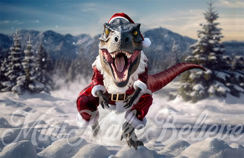 Kate T-Rex avec des vêtements de Père Noël Toile de fond conçue par Mini MakeBelieve