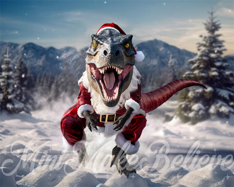Kate T-Rex avec des vêtements de Père Noël Toile de fond conçue par Mini MakeBelieve