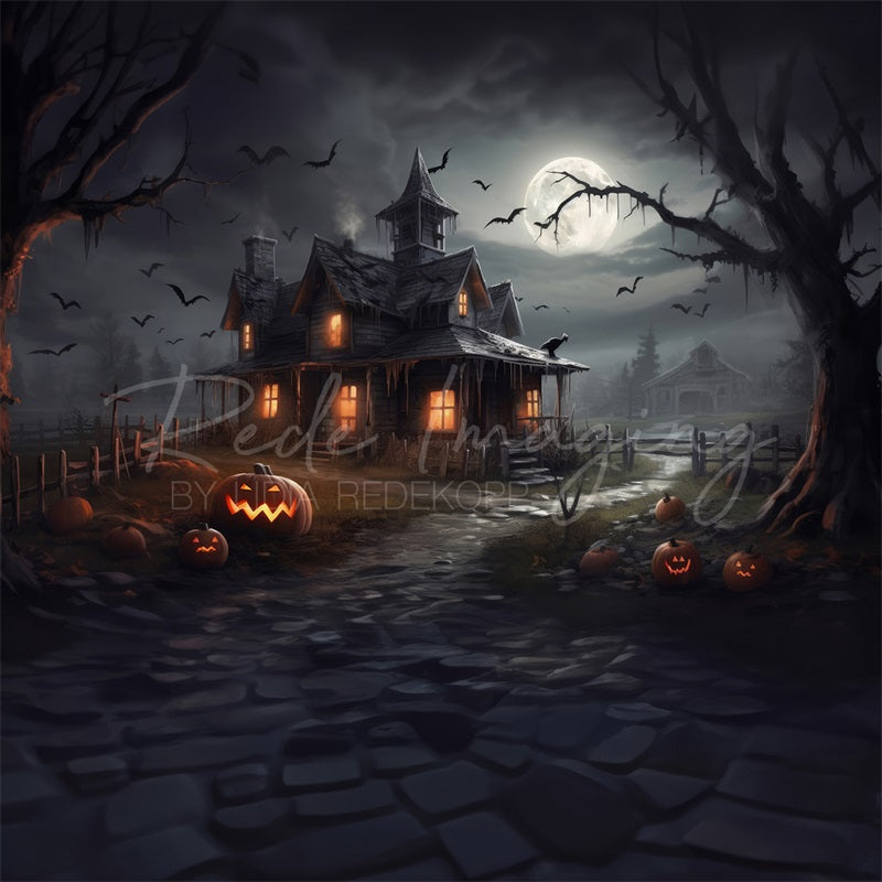Kate Maison hantée Halloween Lune Toile de fond conçue par Lidia Redekopp - Kate Backdrop FR