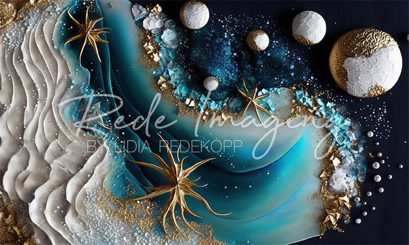 Kate Été Bord de mer Bleu Doré Toile de fond conçue par Lidia Redekopp - Kate Backdrop FR