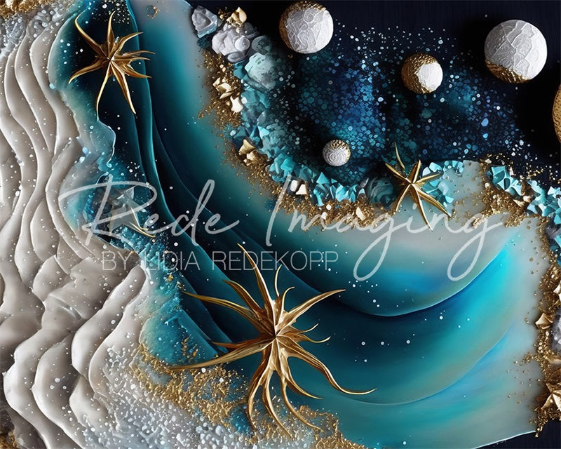 Kate Été Bord de mer Bleu Doré Toile de fond conçue par Lidia Redekopp - Kate Backdrop FR