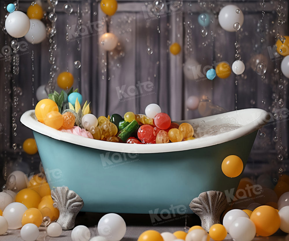 Kate Bébé Baignoire bleue Ballons Anniversaire Toile de fond pour la photographie - Kate Backdrop FR