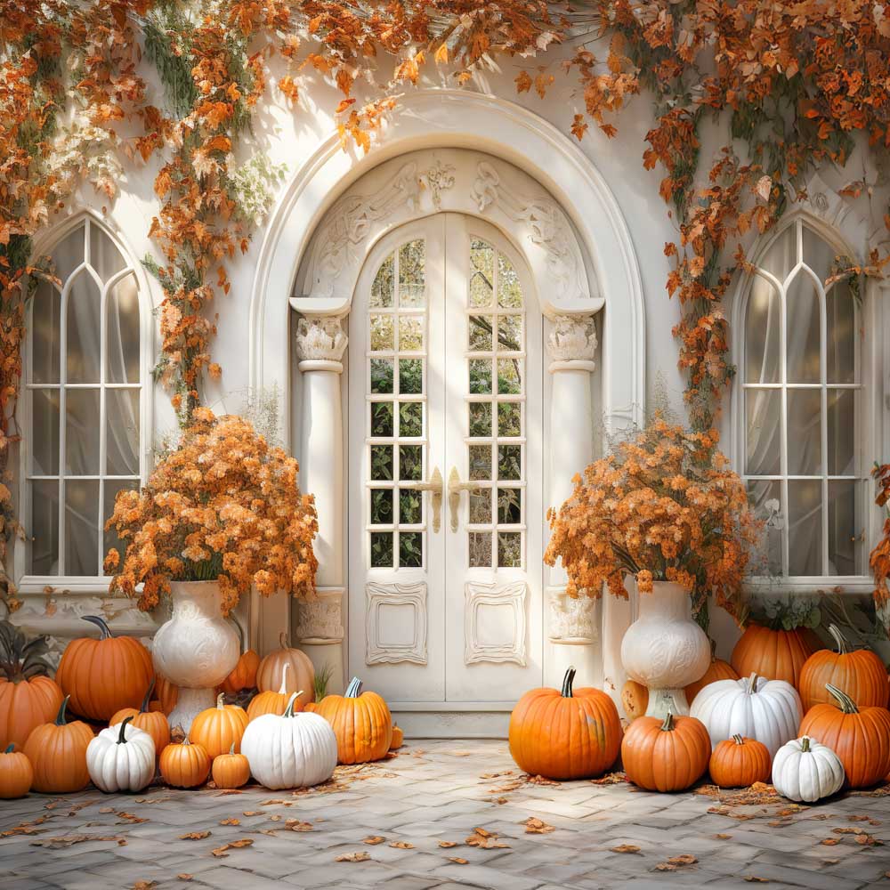 Kate Automne Citrouille Porte Blanche Toile de fond conçue par Emetselch - Kate Backdrop FR