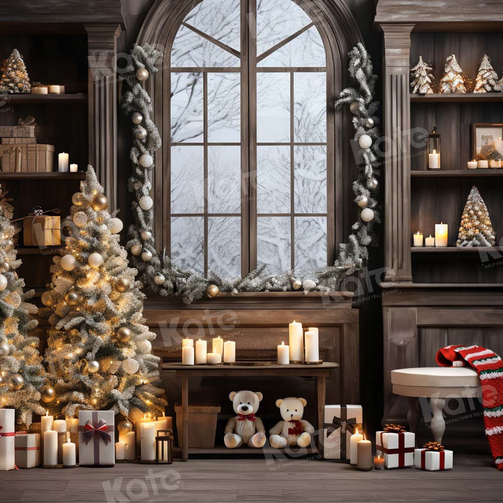 Kate Noël Fenêtre Arbre Ours en peluche Toile de fond conçue par Emetselch - Kate Backdrop FR