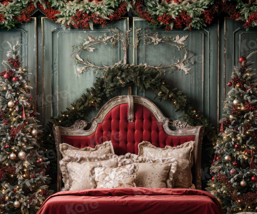 Kate Noël Tête de Lit Rouge Arbre Mur Vert Toile de fond conçue par Emetselch - Kate Backdrop FR