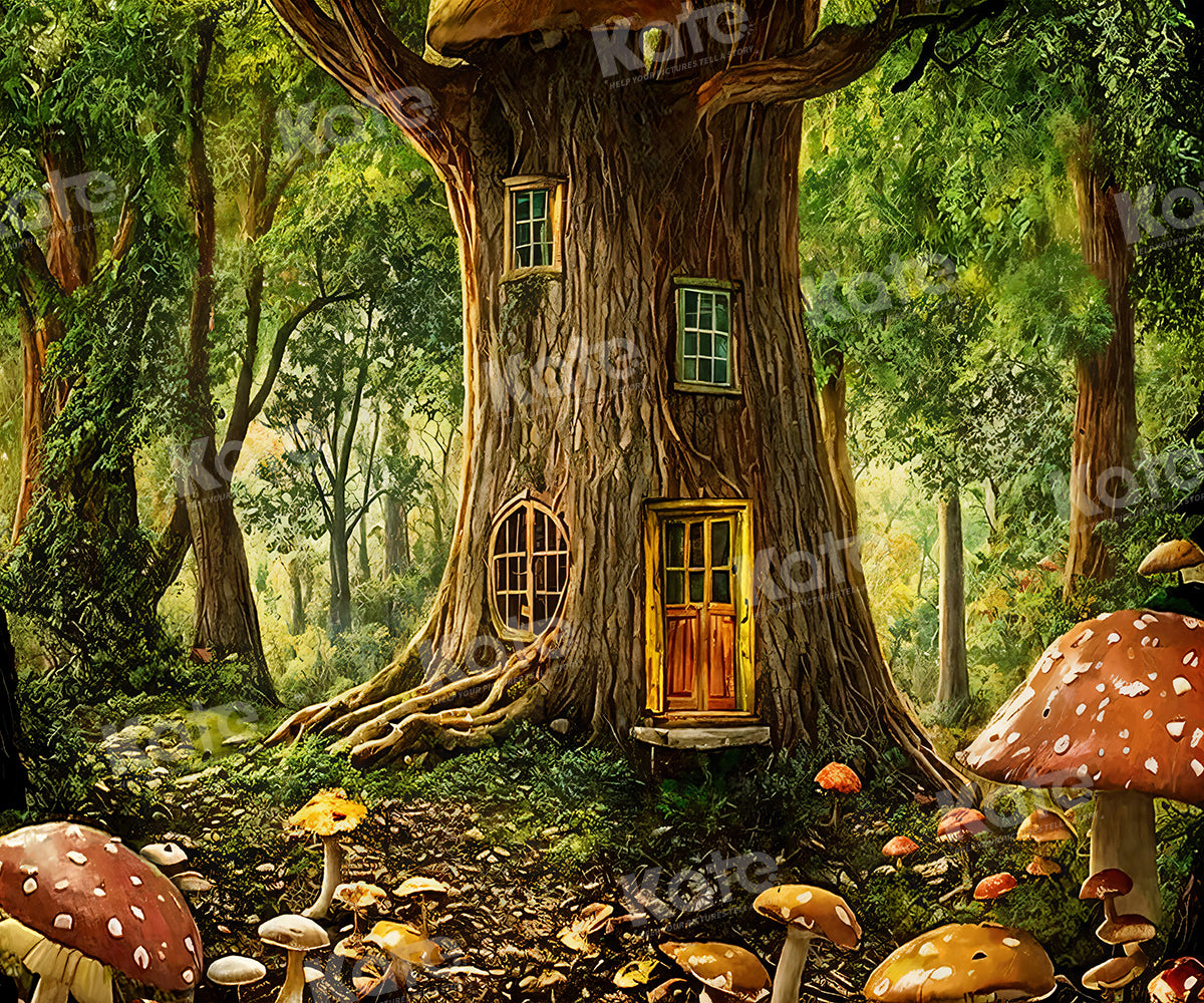 Kate Maison Arbres Forêt Champignon Toile de fond pour la photographie - Kate Backdrop FR