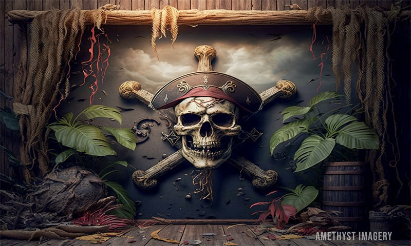 Kate Os de pirates Tonneau en bois Toile de fond conçu par Angela Marie Photographie - Kate Backdrop FR