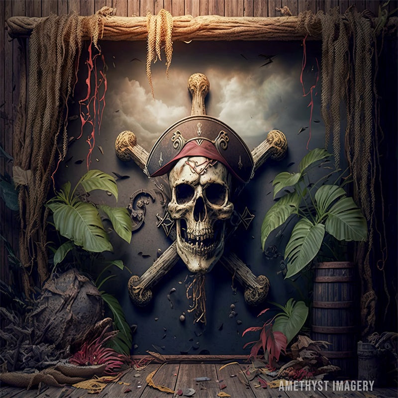 Kate Os de pirates Tonneau en bois Toile de fond conçu par Angela Marie Photographie - Kate Backdrop FR