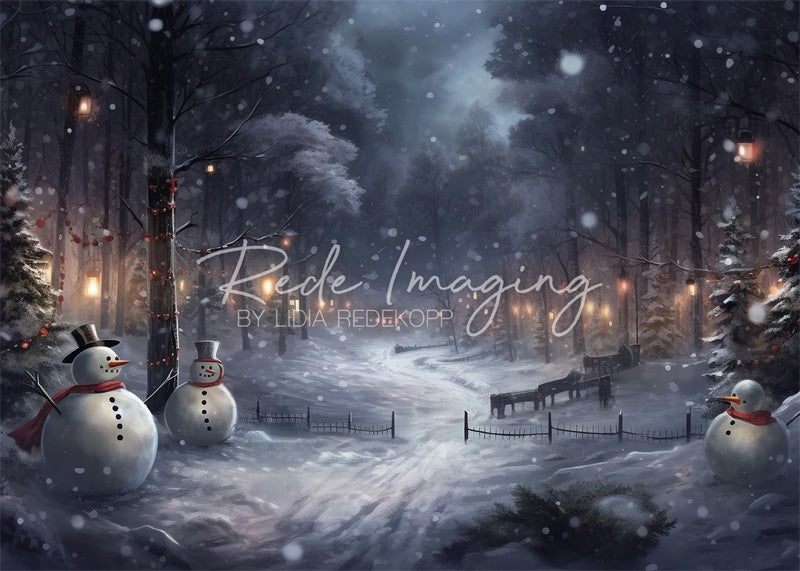 Kate Noël Bonhomme de neige Arbres Toile de fond conçue par Lidia Redekopp - Kate Backdrop FR