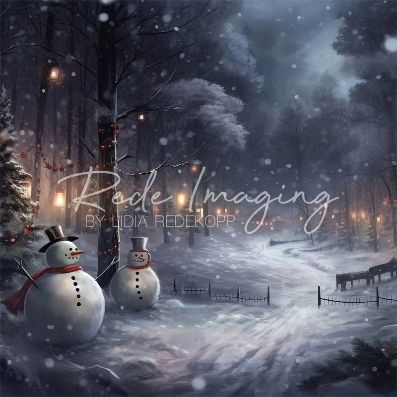 Kate Noël Bonhomme de neige Arbres Toile de fond conçue par Lidia Redekopp - Kate Backdrop FR