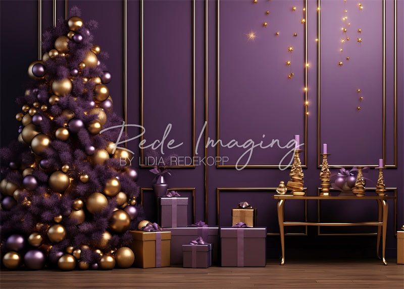 Kate Violet Doré Noël Mur Cadeaux Toile de fond conçue par Lidia Redekopp - Kate Backdrop FR