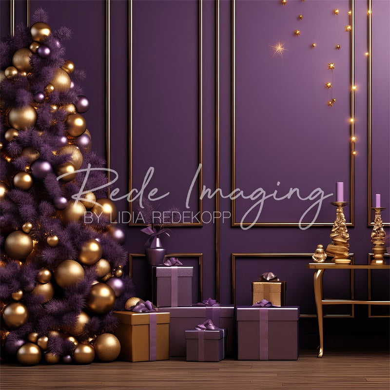 Kate Violet Doré Noël Mur Cadeaux Toile de fond conçue par Lidia Redekopp - Kate Backdrop FR