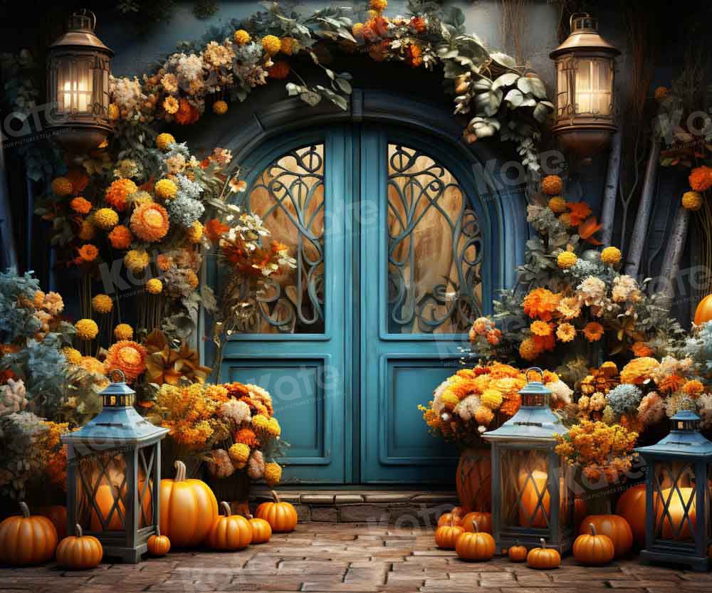 Kate Automne Fleurs Magasin Porte bleue Toile de fond conçue par Emetselch - Kate Backdrop FR