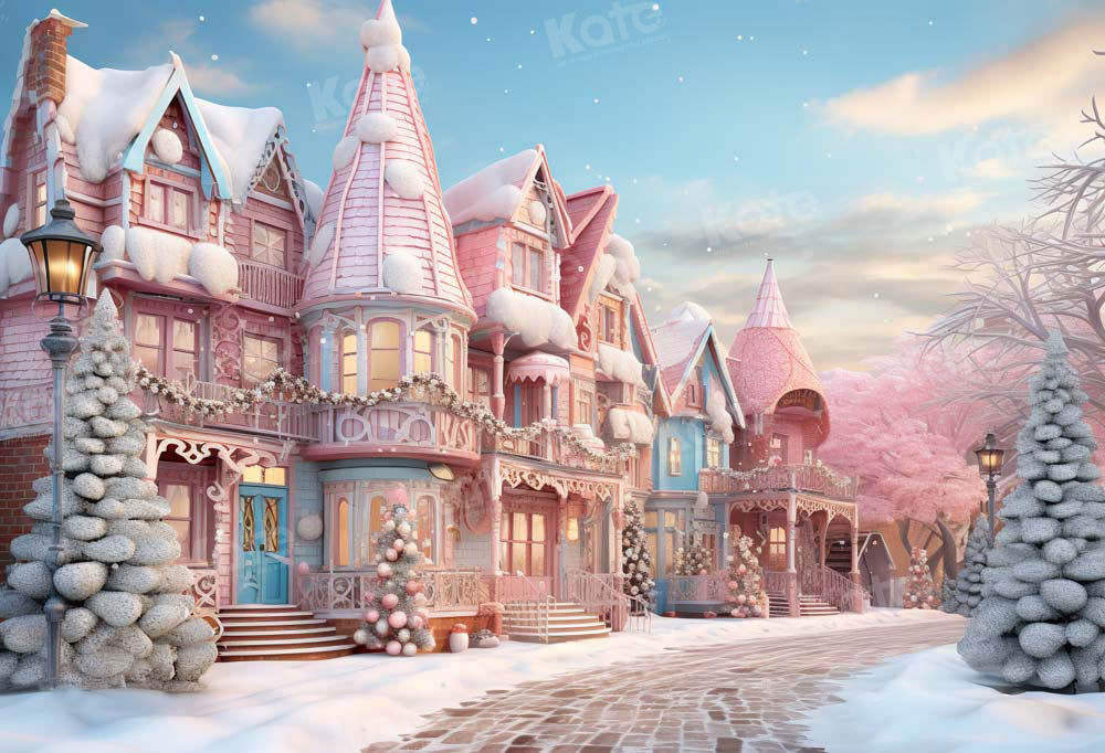Kate Rose Noël Neige Rue Maison Toile de fond conçue par Emetselch - Kate Backdrop FR