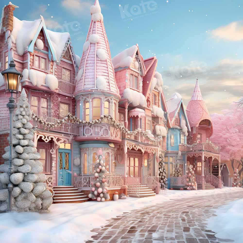 Kate Rose Noël Neige Rue Maison Toile de fond conçue par Emetselch - Kate Backdrop FR