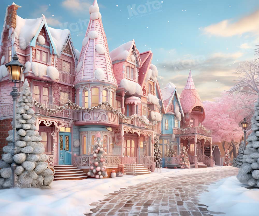 Kate Rose Noël Neige Rue Maison Toile de fond conçue par Emetselch - Kate Backdrop FR