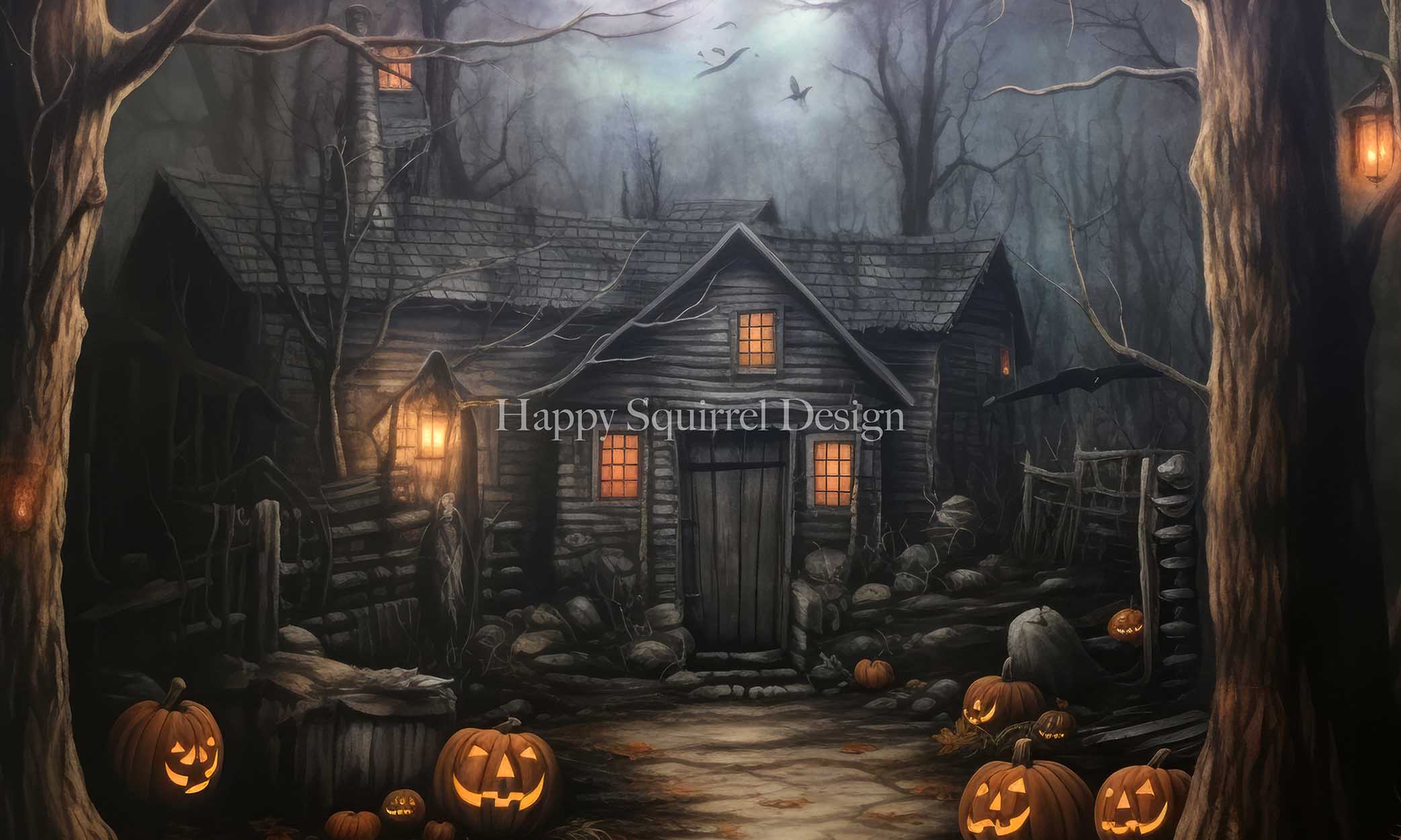 Kate Maison dans les bois Halloween Toile de fond Conçu par Happy Squirrel Design - Kate Backdrop FR