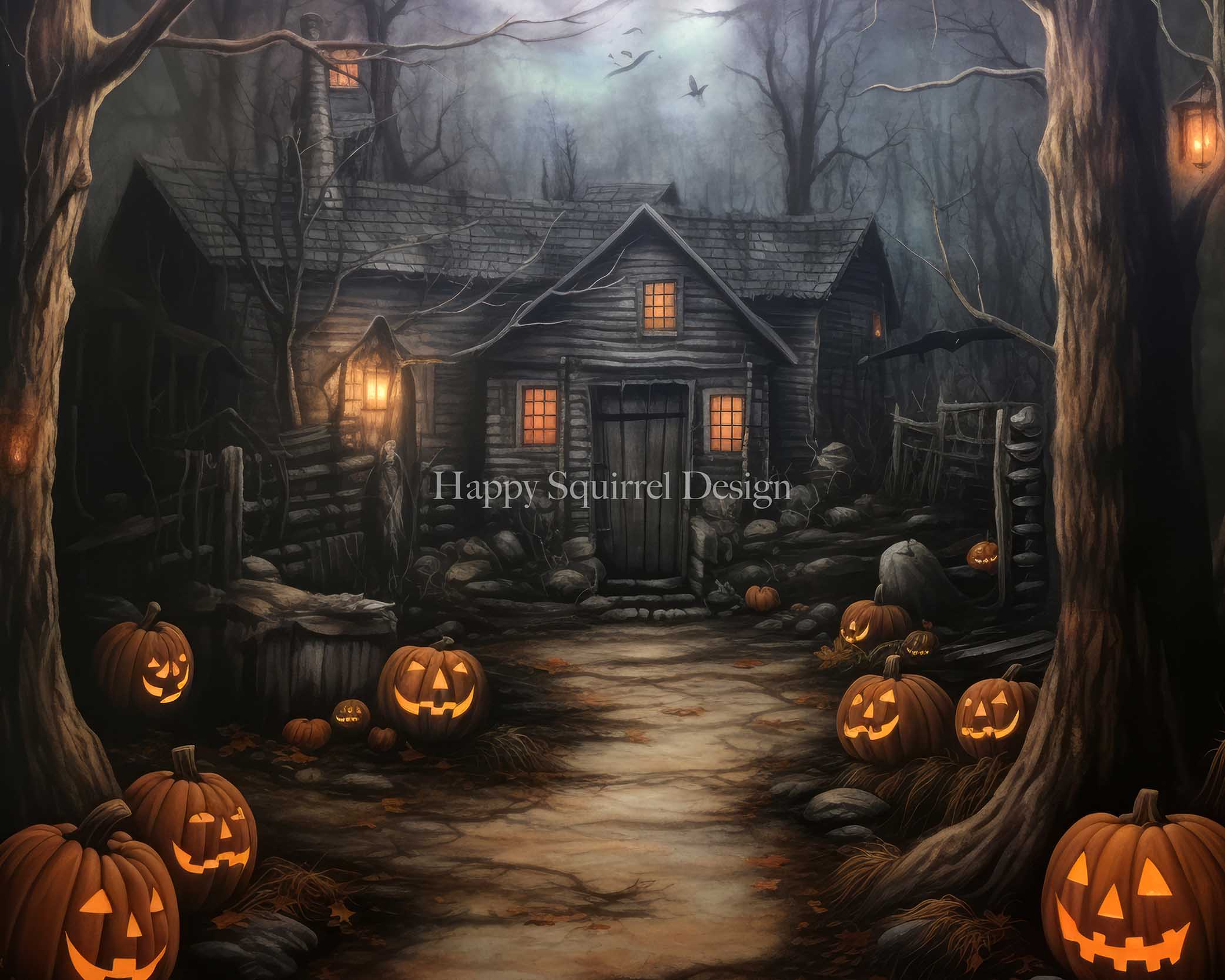Kate Maison dans les bois Halloween Toile de fond Conçu par Happy Squirrel Design - Kate Backdrop FR