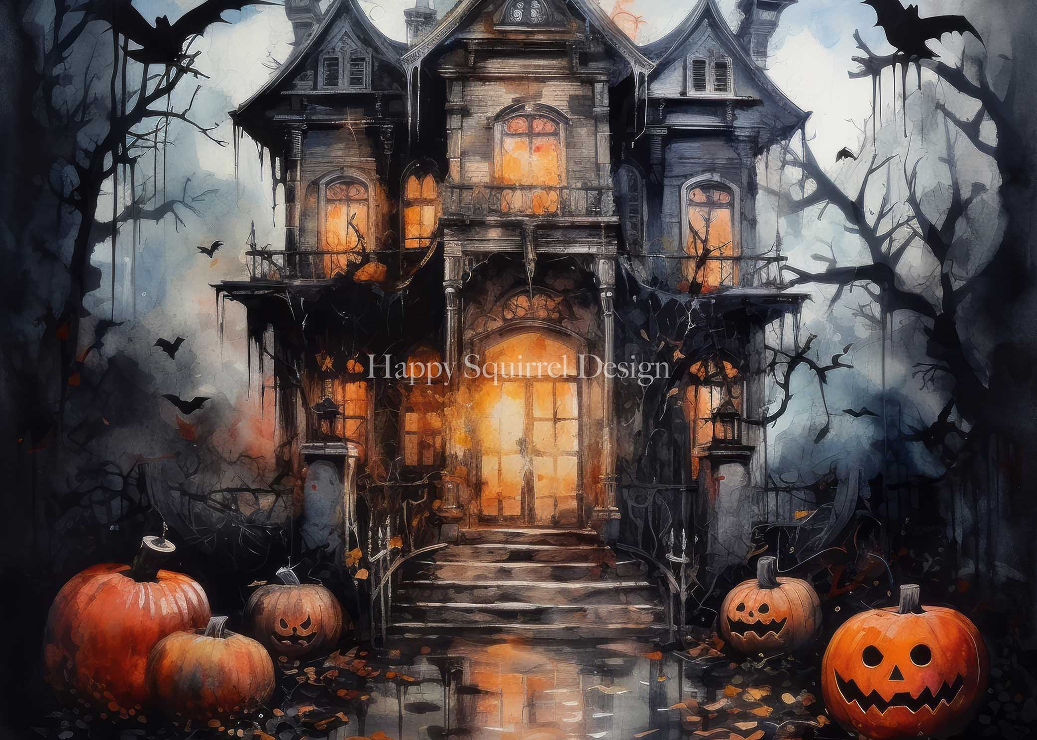 Kate Sinistre Manoir Aquarelle Toile de fond Conçu par Happy Squirrel Design - Kate Backdrop FR