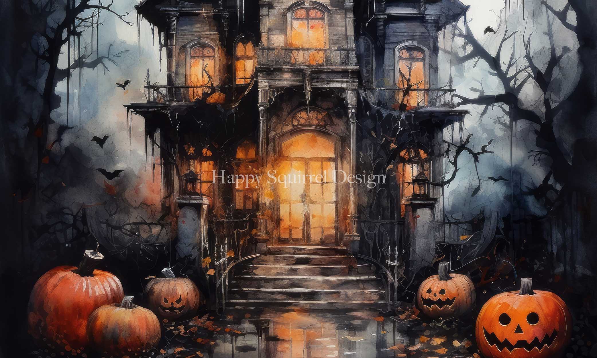 Kate Sinistre Manoir Aquarelle Toile de fond Conçu par Happy Squirrel Design - Kate Backdrop FR