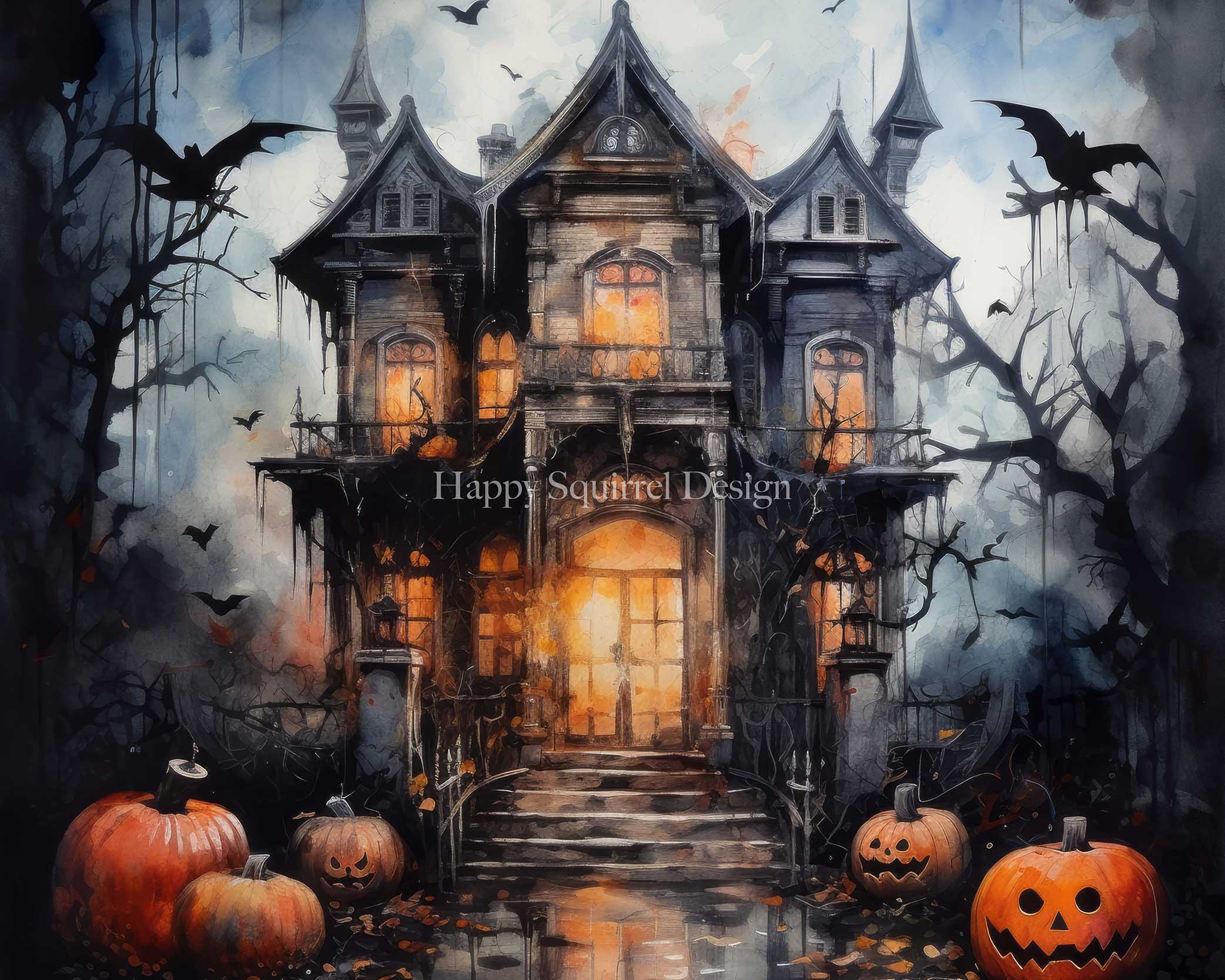 Kate Sinistre Manoir Aquarelle Toile de fond Conçu par Happy Squirrel Design - Kate Backdrop FR