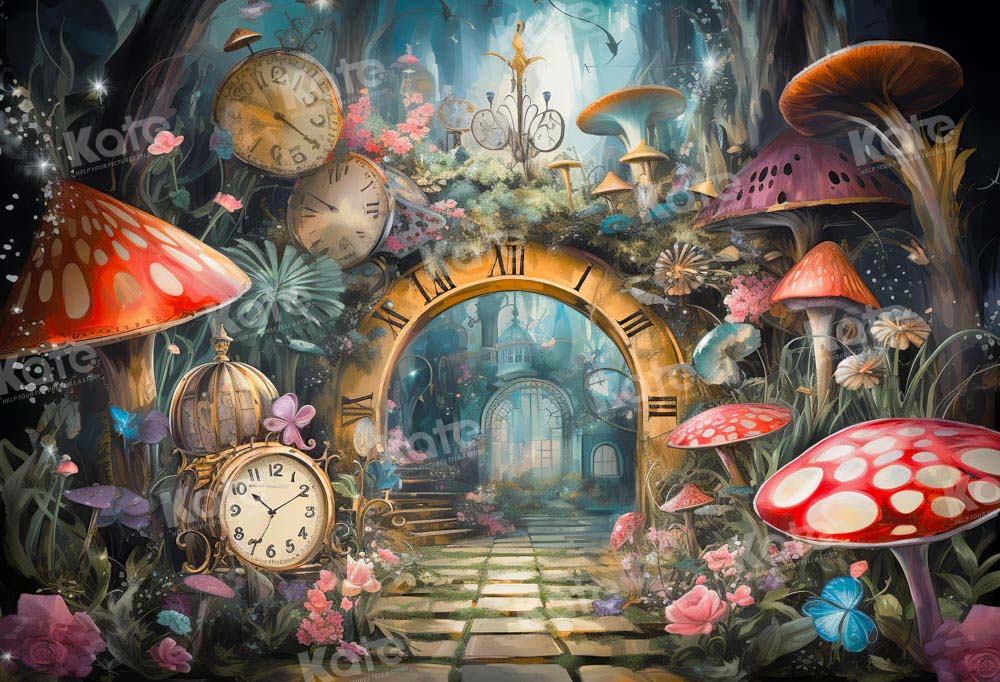 Kate Été Jungle Champignon Horloge Porte Toile de fond conçue par Chain Photographie - Kate Backdrop FR