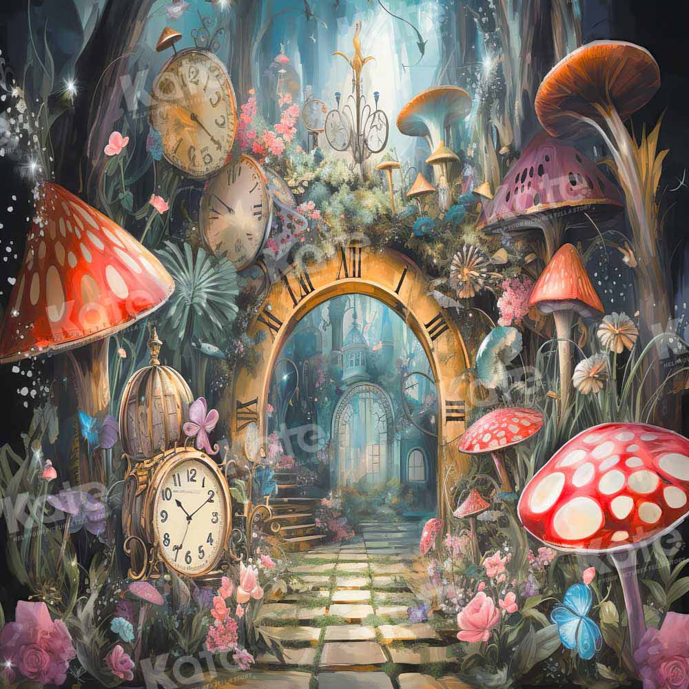 Kate Été Jungle Champignon Horloge Porte Toile de fond conçue par Chain Photographie - Kate Backdrop FR
