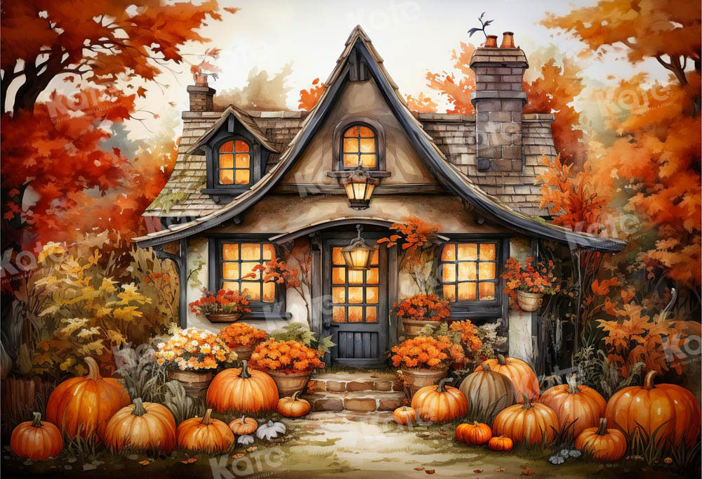 Kate Peint Automne Maison Citrouille Toile de fond conçue par Emetselch