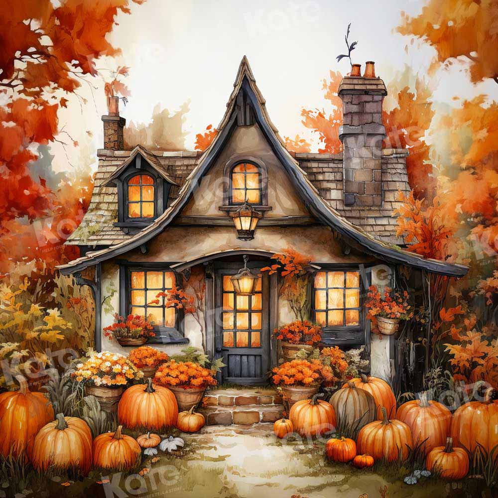 Kate Peint Automne Maison Citrouille Toile de fond conçue par Emetselch