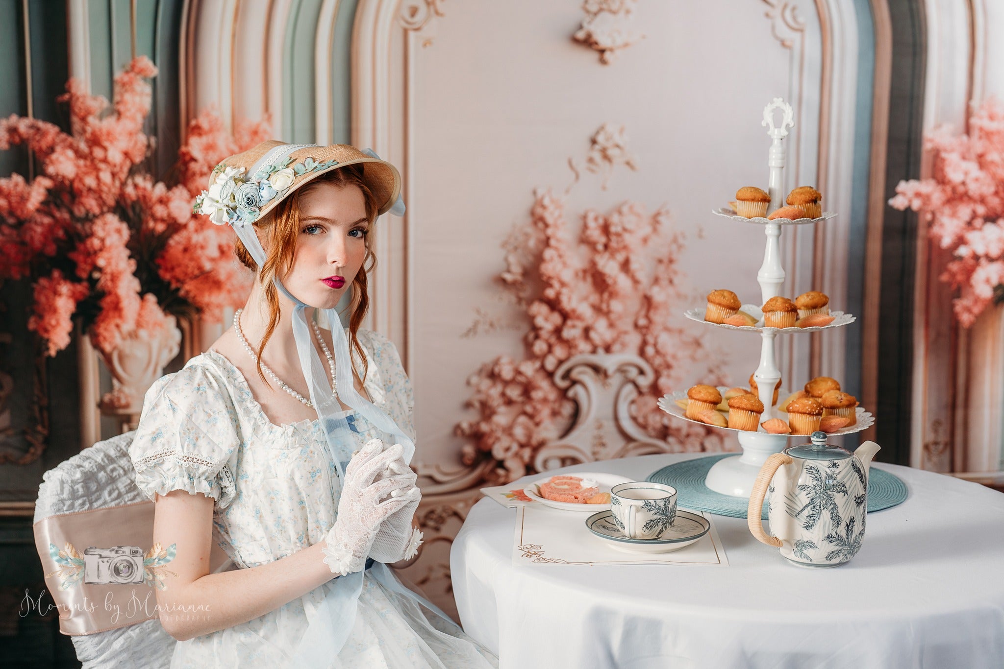 Kate Rose Vert Mur Vintage Fleurs Toile de fond conçue par Chain Photographie - Kate Backdrop FR