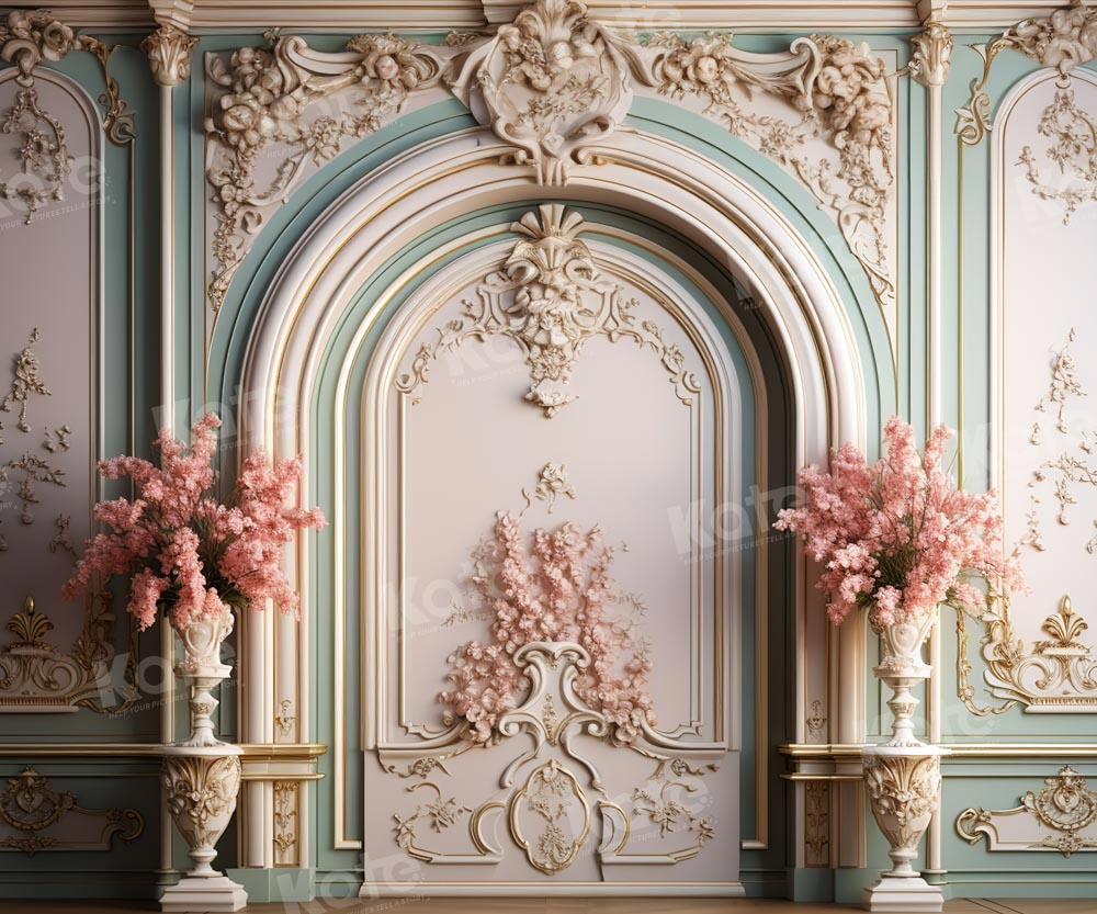 Kate Rose Vert Mur Vintage Fleurs Toile de fond conçue par Chain Photographie - Kate Backdrop FR