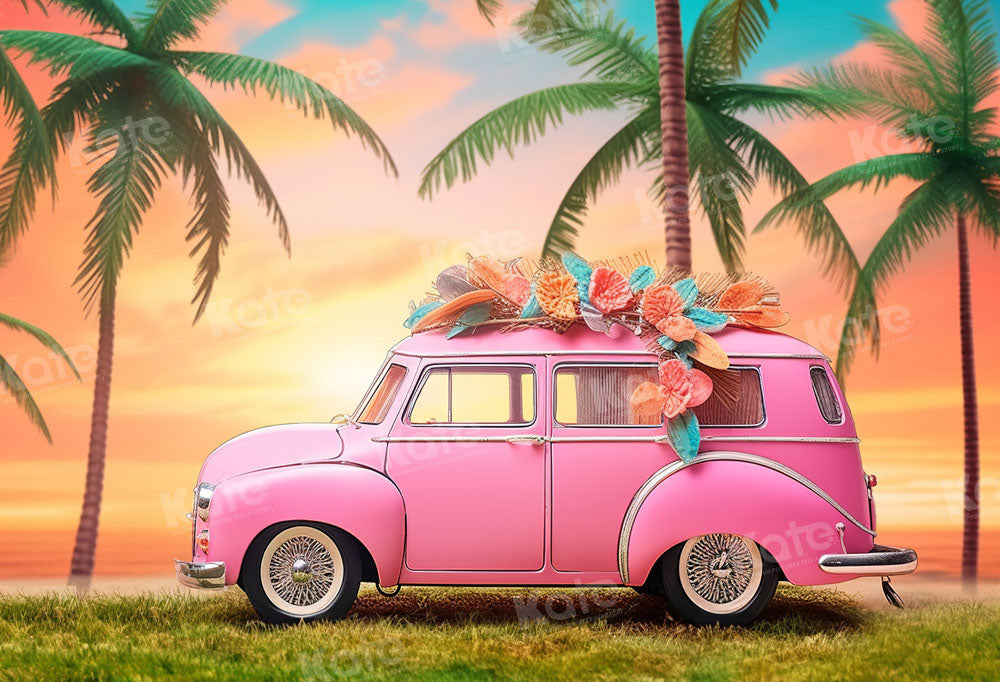 Kate Été Voiture rose Poupée Vacances Cocotier Toile de fond conçue par Emetselch