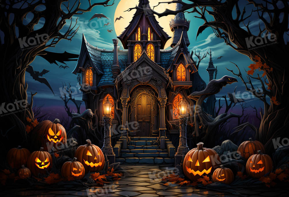 Kate Halloween Sinistre Citrouille Maison Nuit Toile de fond conçue par Emetselch