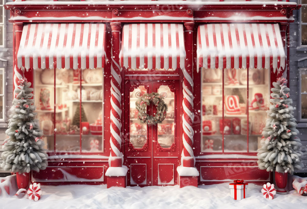 Kate Noël Rouge Magasin de bonbons Neige Toile de fond conçue par Emetselch - Kate Backdrop FR