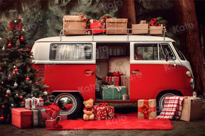 Kate Noël Voiture Rouge Cadeaux Arbre Toile de fond pour la photographie - Kate Backdrop FR