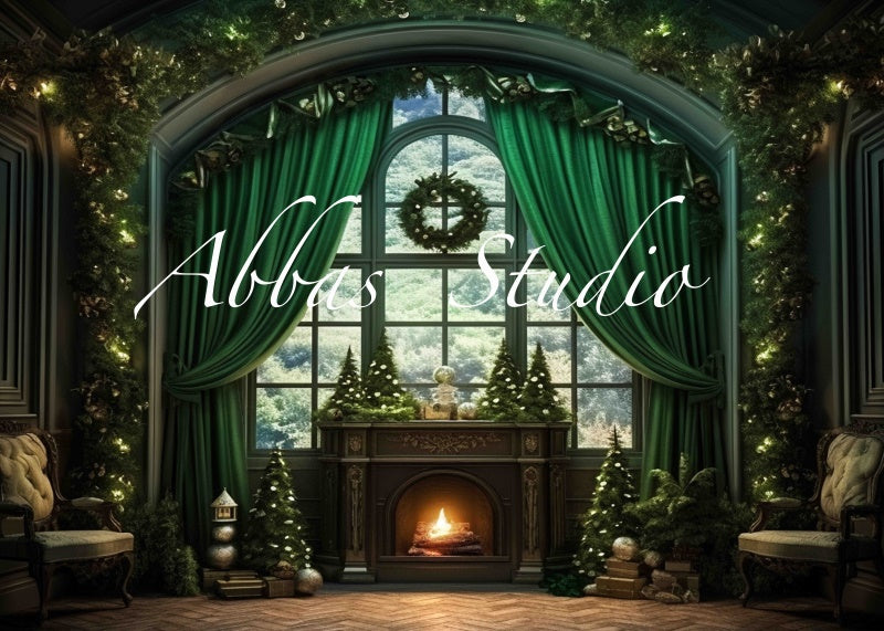 Kate Noël Vert fantaisie Fenêtre Intérieur Toile de fond conçue par Abbas Studio - Kate Backdrop FR