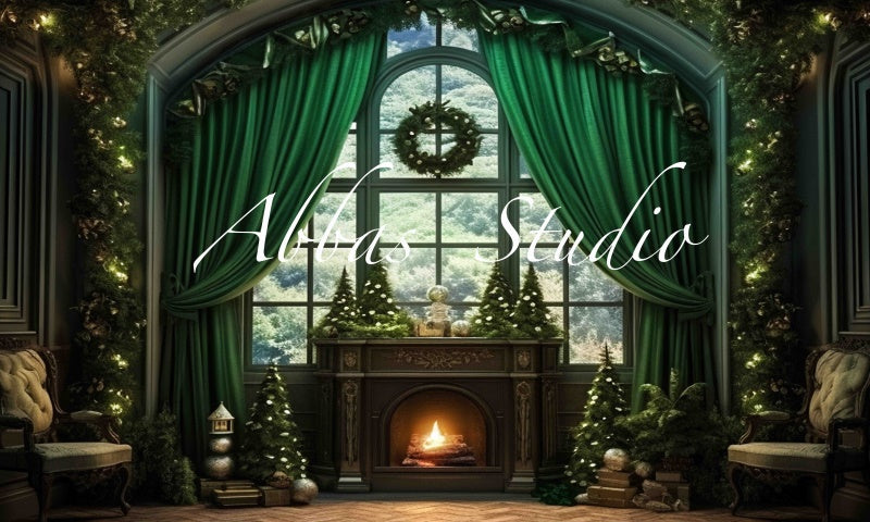 Kate Noël Vert fantaisie Fenêtre Intérieur Toile de fond conçue par Abbas Studio - Kate Backdrop FR