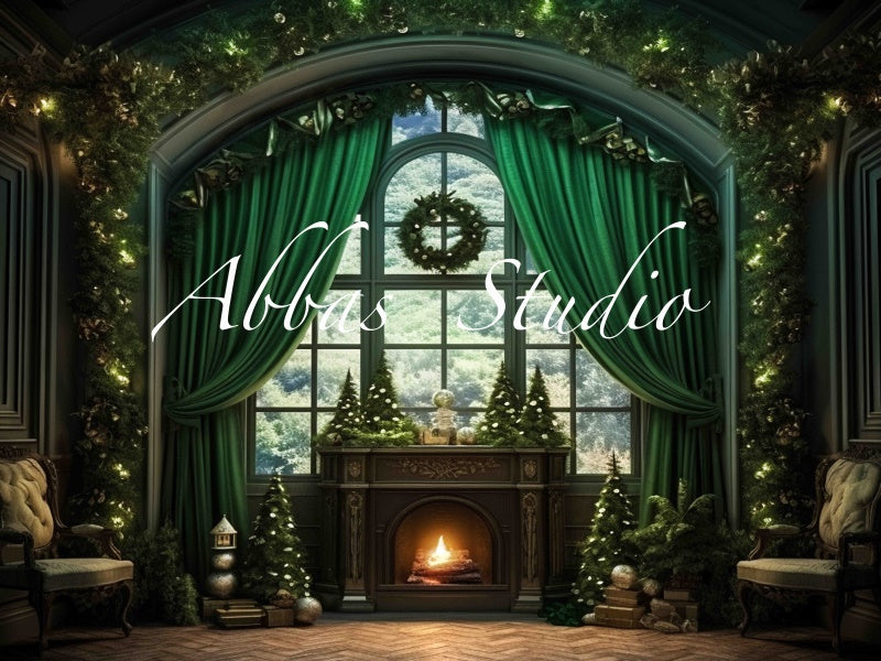 Kate Noël Vert fantaisie Fenêtre Intérieur Toile de fond conçue par Abbas Studio - Kate Backdrop FR