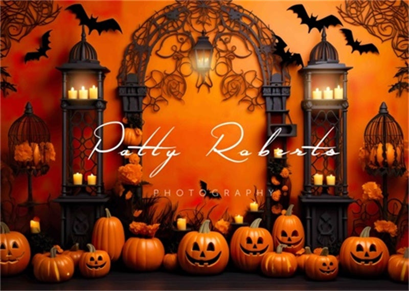 Kate Halloween Citrouilles Chauves-souris Toile de fond Conçu par Patty Robert - Kate Backdrop FR