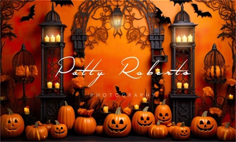 Kate Halloween Citrouilles Chauves-souris Toile de fond Conçu par Patty Robert - Kate Backdrop FR